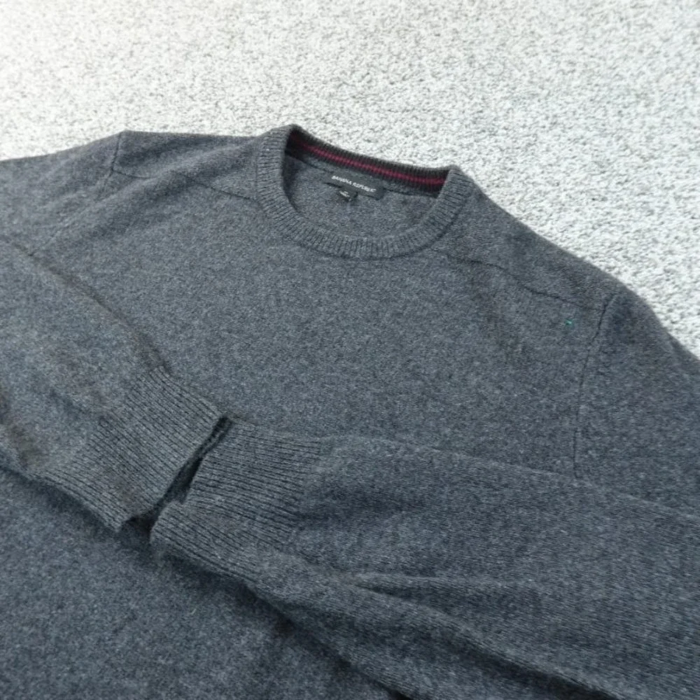 Banana Republic Sweater Mens XL Gray Merino Extra Fine‎ Wool Pullover Crewneck